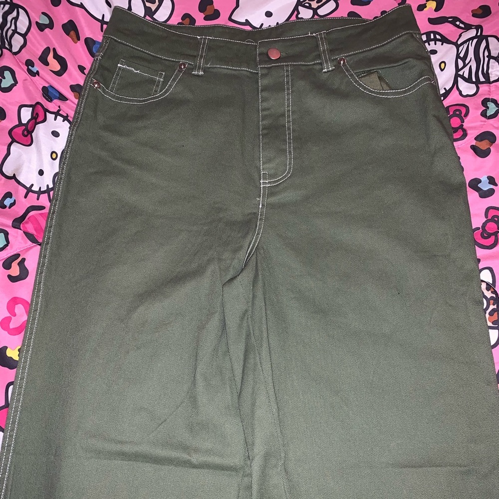 GREEN STRAIGHT JEG BAGGY JEANS